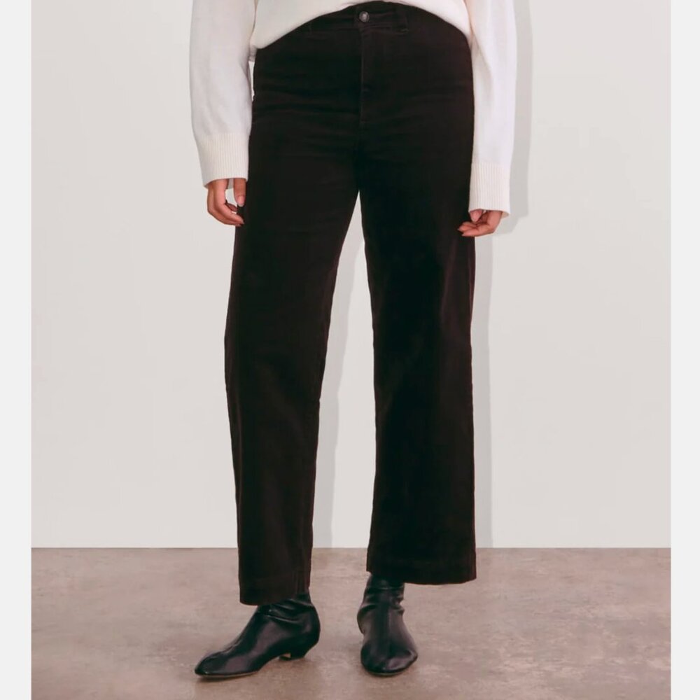 Everlane Sailor Corduroy Pants Womens 16 Black High Rise Wide Leg